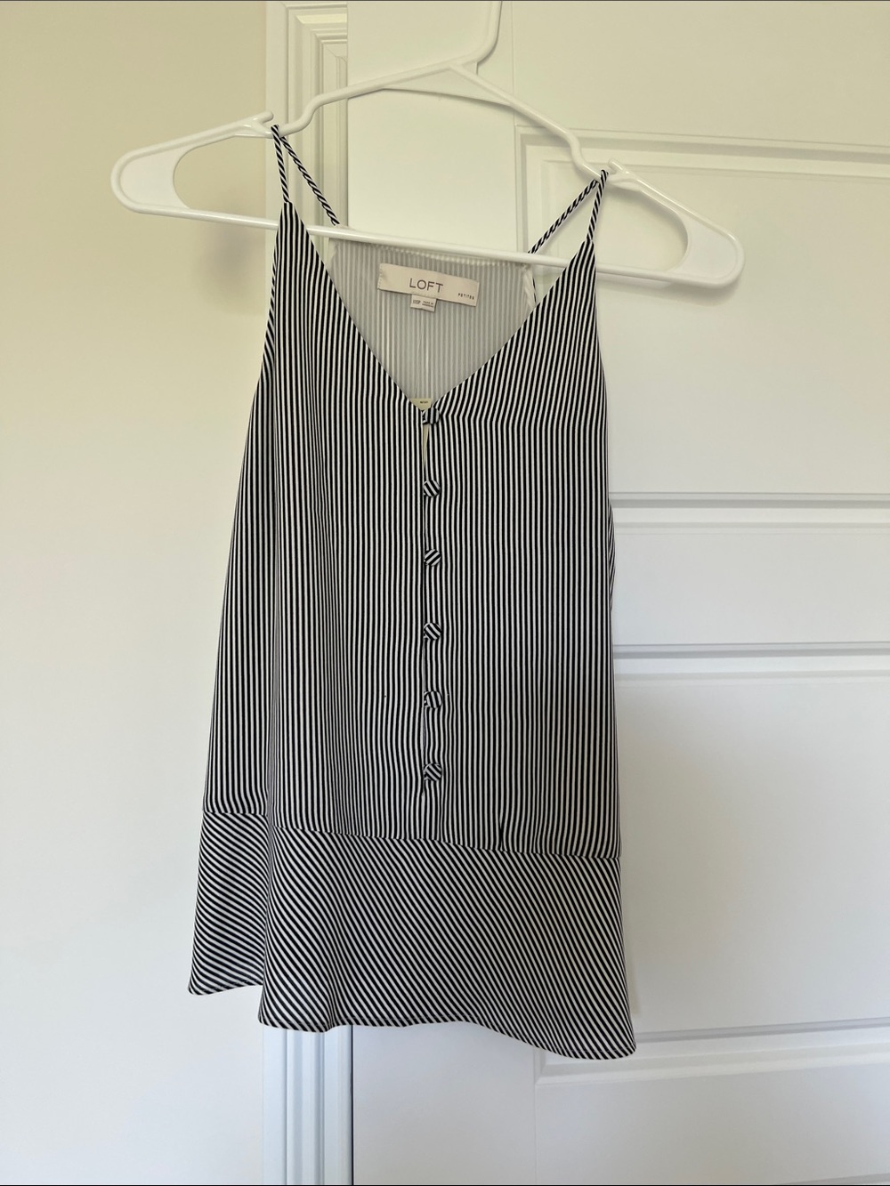 LOFT Black & White Striped V-Neck Spaghetti Strap Camisole